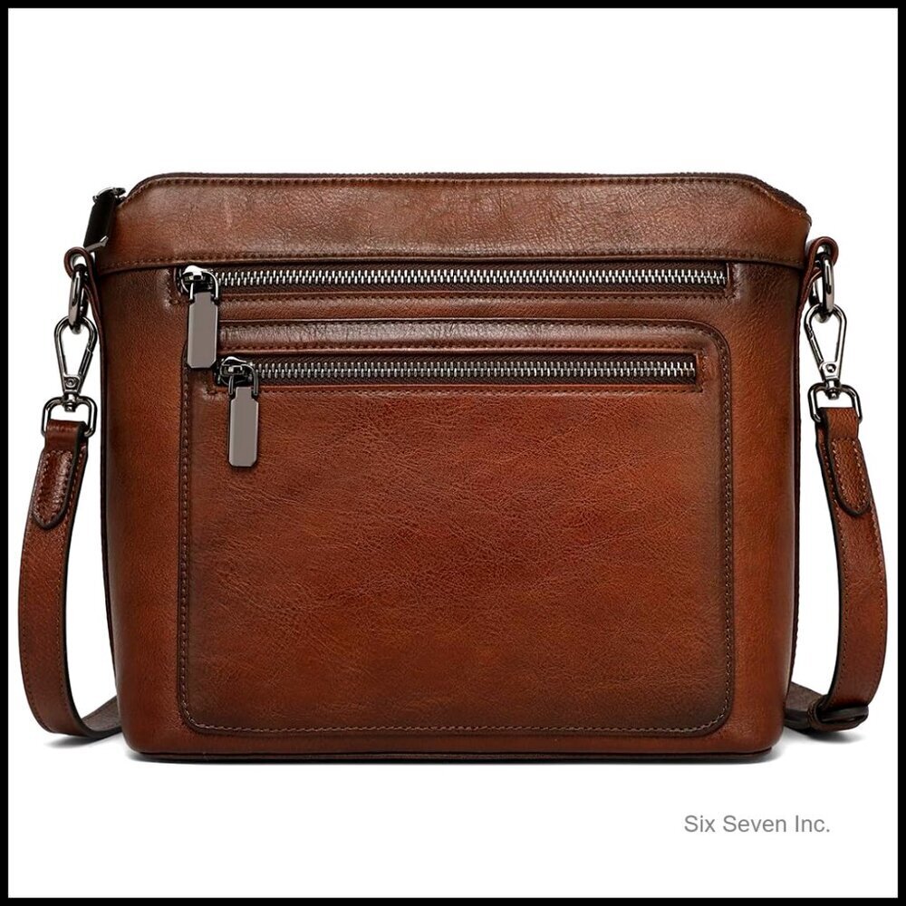 Genuine Leather Crossbody Bag Shoulder Satchel Multiple Pockets Elegant